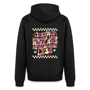Groovy Words Literacy Reading Teacher - Unisex Premium Organic Zip Hoodie - black - Back - Nico (187cm)