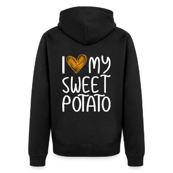 J'aime Ma Patate Douce Couple Thanksgiving - Veste à capuche bio Premium Unisexe - noir - Dos - Nico (187cm)