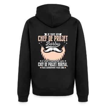 Barbe Humour Chef de Projet Barbu - Veste à capuche bio Premium Unisexe - noir - Dos - Nico (187cm)