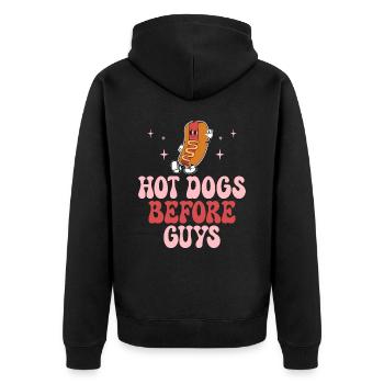 Hot Dogs vor Jungs Humor Hot Dog - Unisex Premium Bio Zip Hoodie - Schwarz - Hinten - Nico (187cm)