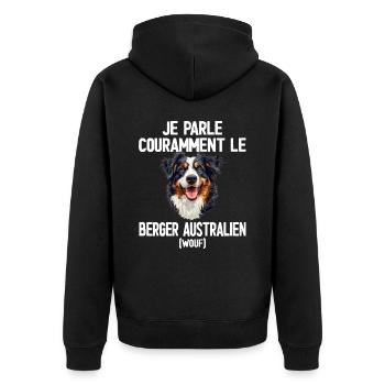 Parler Le Berger Australien Humour Chien - Veste à capuche bio Premium Unisexe - noir - Dos - Nico (187cm)