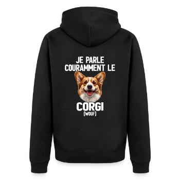 Parler Le Corgi Humour Chien - Veste à capuche bio Premium Unisexe - noir - Dos - Nico (187cm)