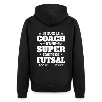 Super Coach Cadeau Pour Coach De Futsal - Veste à capuche bio Premium Unisexe - noir - Dos - Nico (187cm)