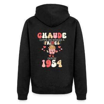 Baraque À Frites 1954 Femme Anniversaire 70 Ans - Veste à capuche bio Premium Unisexe - noir - Dos - Nico (187cm)