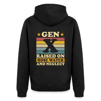 Generation X Humor - Unisex Premium Bio Zip Hoodie - Schwarz - Hinten - Nico (187cm)