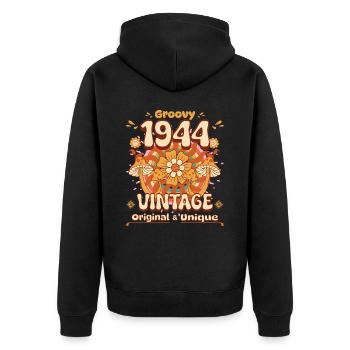 Vintage Year 1944 Birthday Woman 80 Years Old - Unisex Premium Organic Zip Hoodie - black - Back - Nico (187cm)
