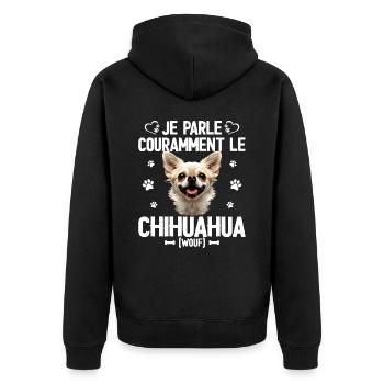 Parler Le Chihuahua Humour Chien - Veste à capuche bio Premium Unisexe - noir - Dos - Nico (187cm)