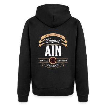 Vintage Ain Departement Frankreich - Unisex Premium Bio Zip Hoodie - Schwarz - Hinten - Nico (187cm)