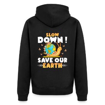 Planet Snail Nature Let's Save Our Planet - Unisex Premium Organic Zip Hoodie - black - Back - Nico (187cm)