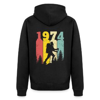 Retro Year 1974 Hiker 50 Years Anniversary - Unisex Premium Organic Zip Hoodie - black - Back - Nico (187cm)