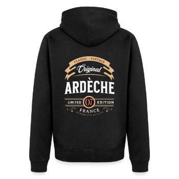 Vintage Ardèche Departement Frankreich - Unisex Premium Bio Zip Hoodie - Schwarz - Hinten - Nico (187cm)
