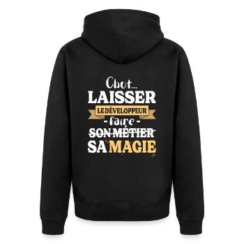 Developer Makes His Magic Humor Dev - Unisex Premium Organic Zip Hoodie - black - Back - Nico (187cm)