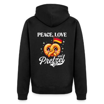 Peace Love Adores Deutsche Brezel - Unisex Premium Bio Zip Hoodie - Schwarz - Hinten - Nico (187cm)
