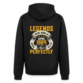 40-jähriges Jubiläum April Jahrgang 1984 - Unisex Premium Bio Zip Hoodie - Schwarz - Hinten - Nico (187cm)