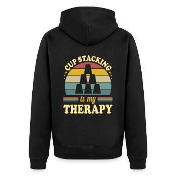 Sport Stacking ist meine Therapie - Unisex Premium Bio Zip Hoodie - Schwarz - Hinten - Nico (187cm)