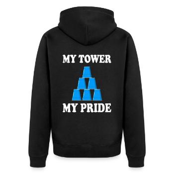 Becher Stapeln Humor Sport Stapeln - Unisex Premium Bio Zip Hoodie - Schwarz - Hinten - Nico (187cm)