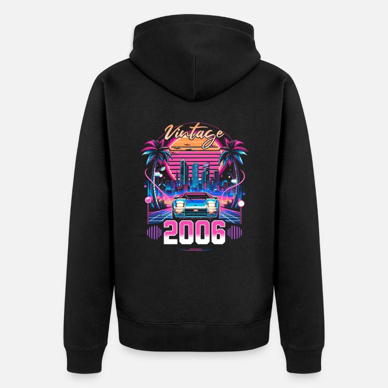 Synthwave Retro 18eme Anniversaire 2006 - Veste à capuche bio Premium Unisexe - noir