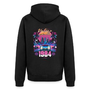 Synthwave Retro 40th Anniversary 1984 - Unisex Premium Organic Zip Hoodie - black - Back - Nico (187cm)