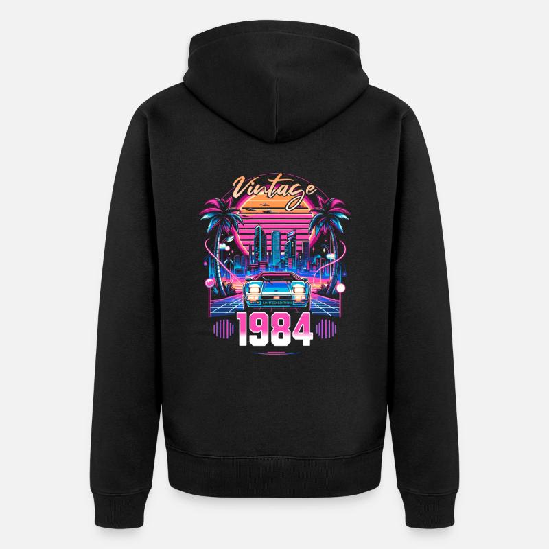 Synthwave Retro 40eme Anniversaire 1984 - Veste à capuche bio Premium Unisexe - noir