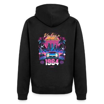 Synthwave Retro 60th Anniversary 1964 - Unisex Premium Organic Zip Hoodie - black - Back - Nico (187cm)
