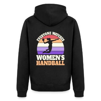 Retro Sport Damen Handball - Unisex Premium Bio Zip Hoodie - Schwarz - Hinten - Nico (187cm)