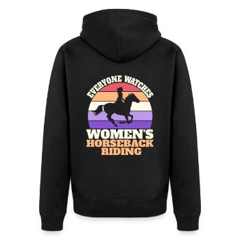 Retro Sport Damen Reiten - Unisex Premium Bio Zip Hoodie - Schwarz - Hinten - Nico (187cm)