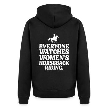 Retro Sport Damen Reiter - Unisex Premium Bio Zip Hoodie - Schwarz - Hinten - Nico (187cm)