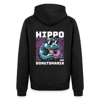Nilpferd liebt Donuts - Unisex Premium Bio Zip Hoodie - Schwarz - Hinten - Nico (187cm)