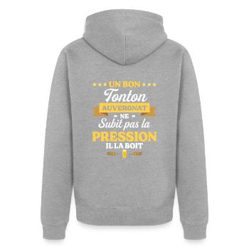 Tonton Auvergnat Oncle Humour Tonton - Veste à capuche bio Premium Unisexe - gris chiné - Dos - Nico (187cm)