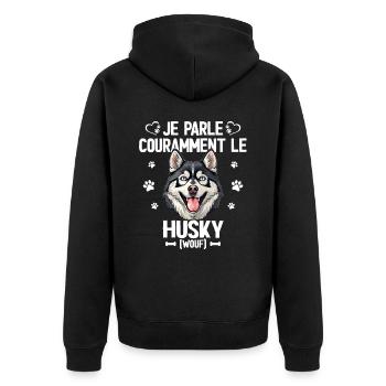 Parler Le Husky Humour Chien - Veste à capuche bio Premium Unisexe - noir - Dos - Nico (187cm)