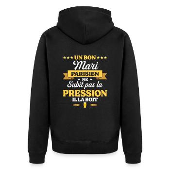 Mari Parisien Compagnon Humour Mari - Veste à capuche bio Premium Unisexe - noir - Dos - Nico (187cm)