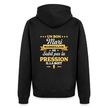 Mari Marseillais Compagnon Humour Mari - Veste à capuche bio Premium Unisexe - noir - Dos - Nico (187cm)