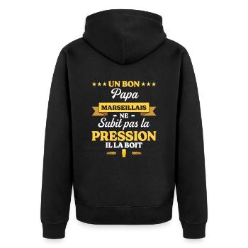 Humour Papa Marseillais - Veste à capuche bio Premium Unisexe - noir - Dos - Nico (187cm)