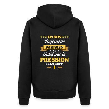 Ingénieur Parisien Humour Génie - Veste à capuche bio Premium Unisexe - noir - Dos - Nico (187cm)