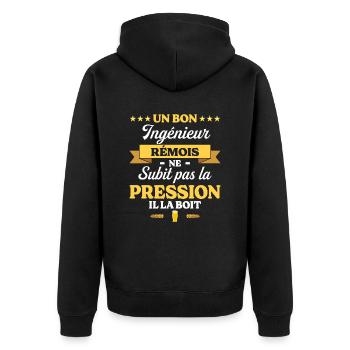 Ingénieur Rémois Humour Génie - Veste à capuche bio Premium Unisexe - noir - Dos - Nico (187cm)