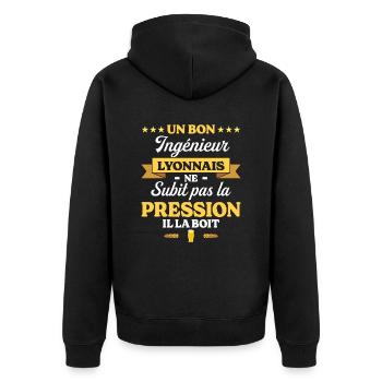 Ingénieur Lyonnais Humour Génie - Veste à capuche bio Premium Unisexe - noir - Dos - Nico (187cm)