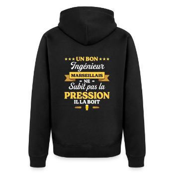 Ingénieur Marseillais Humour Génie - Veste à capuche bio Premium Unisexe - noir - Dos - Nico (187cm)