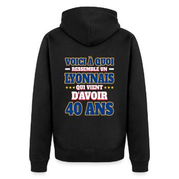 Supporter De Lyon Anniversaire 40 Ans - Veste à capuche bio Premium Unisexe - noir - Dos - Nico (187cm)