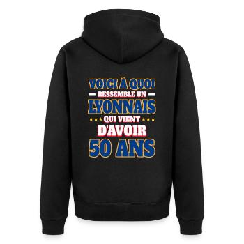 Supporter De Lyon Anniversaire 50 Ans - Veste à capuche bio Premium Unisexe - noir - Dos - Nico (187cm)