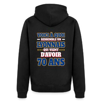 Supporter De Lyon Anniversaire 70 Ans - Veste à capuche bio Premium Unisexe - noir - Dos - Nico (187cm)