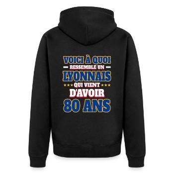Supporter De Lyon Anniversaire 80 Ans - Veste à capuche bio Premium Unisexe - noir - Dos - Nico (187cm)