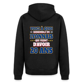 Supporter De Lyon Anniversaire 20 Ans - Veste à capuche bio Premium Unisexe - noir - Dos - Nico (187cm)