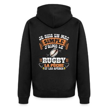 Pêcheur Rugbyman Rugby Apéro Et Pêche - Veste à capuche bio Premium Unisexe - noir - Dos - Nico (187cm)