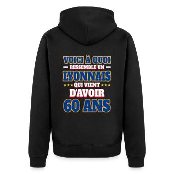 Supporter De Lyon Anniversaire 60 Ans - Veste à capuche bio Premium Unisexe - noir - Dos - Nico (187cm)