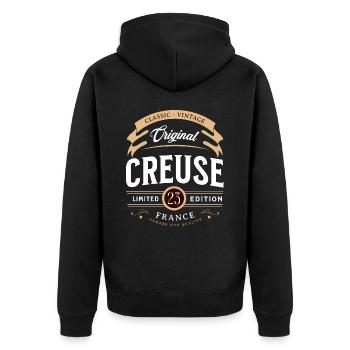 Vintage Creuse Département France - Veste à capuche bio Premium Unisexe - noir - Dos - Nico (187cm)