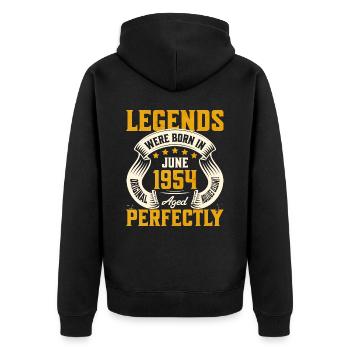 70-jähriges Jubiläum Juni Jahrgang 1954 - Unisex Premium Bio Zip Hoodie - Schwarz - Hinten - Nico (187cm)