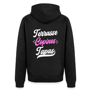 Soirée Femme Terrasse Copines Tapas - Veste à capuche bio Premium Unisexe - noir - Dos - Nico (187cm)