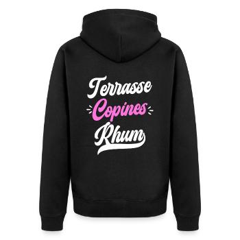 Soirée Amie Femme Terrasse Copines Rhum - Veste à capuche bio Premium Unisexe - noir - Dos - Nico (187cm)