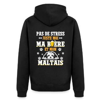 Humour Apéro Bière Papa Chien Maltais - Veste à capuche bio Premium Unisexe - noir - Dos - Nico (187cm)
