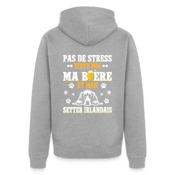 Bière Papa Chien Setter Irlandais - Veste à capuche bio Premium Unisexe - gris chiné - Dos - Nico (187cm)
